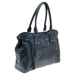 Pre Owned Longchamp Blue Patent Leather Tote