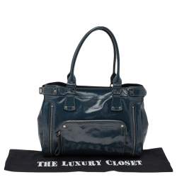 Pre Owned Longchamp Blue Patent Leather Tote