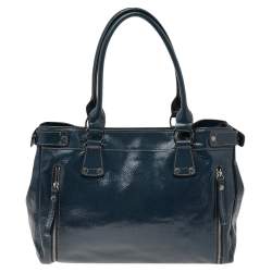 Pre Owned Longchamp Blue Patent Leather Tote