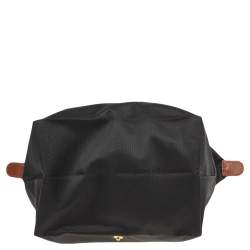 Pre Owned Longchamp Black/Brown Nylon And Leather Small Short Le Pliage Tote