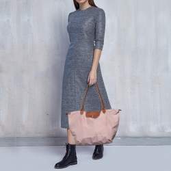 Longchamp Pink/Brown Nylon And Leather Le Pilage Tote