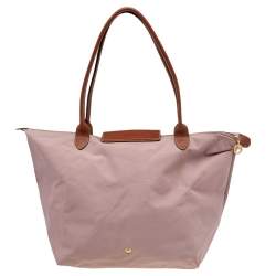Longchamp Pink/Brown Nylon And Leather Le Pilage Tote