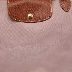 Longchamp Pink/Brown Nylon And Leather Le Pilage Tote