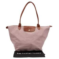 Longchamp Pink/Brown Nylon And Leather Le Pilage Tote