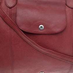 Pre Owned Longchamp Red Leather Le Pliage Tote
