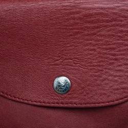Pre Owned Longchamp Red Leather Le Pliage Tote
