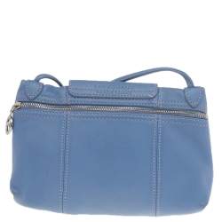 Pre Owned Longchamp Blue Leather Le Pliage Cuir Crossbody Bag