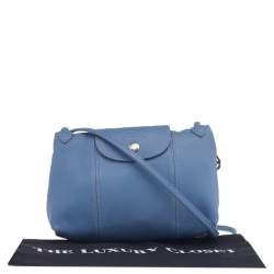 Pre Owned Longchamp Blue Leather Le Pliage Cuir Crossbody Bag