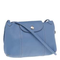 Pre Owned Longchamp Blue Leather Le Pliage Cuir Crossbody Bag