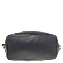 Pre Owned Longchamp Olive Green/Black Snakeskin Embossed Leather Tote