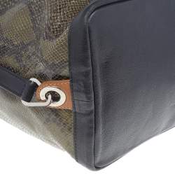 Pre Owned Longchamp Olive Green/Black Snakeskin Embossed Leather Tote