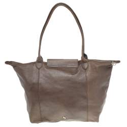Longchamp Dark Brown Leather Le Pliage Travel Bag