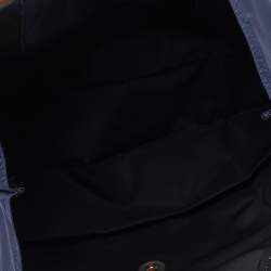 Pre Owned Longchamp Navy Blue/Brown Nylon And Leather Medium Le Pliage Tote