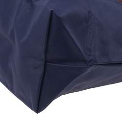Pre Owned Longchamp Navy Blue/Brown Nylon And Leather Medium Le Pliage Tote