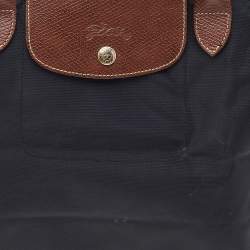 Pre Owned Longchamp Black/Beige Nylon and Leather Small Le Pliage Tote