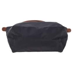 Pre Owned Longchamp Black/Beige Nylon and Leather Small Le Pliage Tote