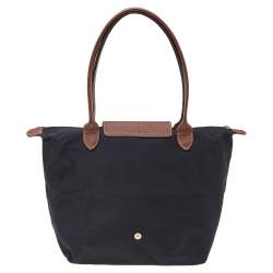 Pre Owned Longchamp Black/Beige Nylon and Leather Small Le Pliage Tote
