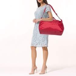 Pre Owned Longchamp Red Polyamide Canvas And Leather Le Pliage Expandable Travel Duffel