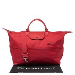 Pre Owned Longchamp Red Polyamide Canvas And Leather Le Pliage Expandable Travel Duffel
