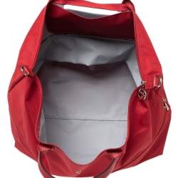 Pre Owned Longchamp Red Polyamide Canvas And Leather Le Pliage Expandable Travel Duffel
