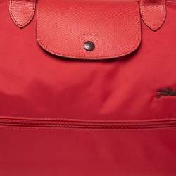 Pre Owned Longchamp Red Polyamide Canvas And Leather Le Pliage Expandable Travel Duffel