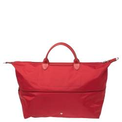 Pre Owned Longchamp Red Polyamide Canvas And Leather Le Pliage Expandable Travel Duffel