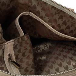 Pre Owned Longchamp Beige Leather Front Pocket Boston Bag