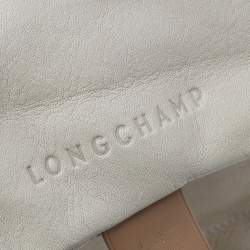 Pre Owned Longchamp Beige Leather Front Pocket Boston Bag