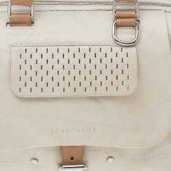 Pre Owned Longchamp Beige Leather Front Pocket Boston Bag