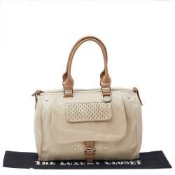Pre Owned Longchamp Beige Leather Front Pocket Boston Bag