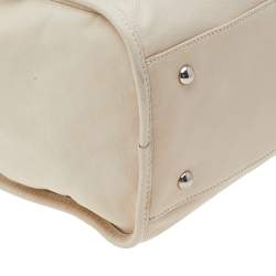 Pre Owned Longchamp Beige Leather Front Pocket Boston Bag