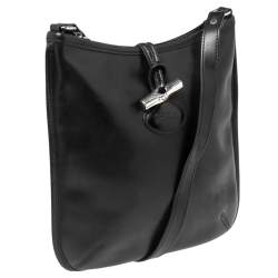 Pre Owned Longchamp Black Leather Roseau Shoulder Bag