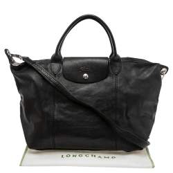 Longchamp Black Soft Leather Le Pliage Cuir Tote