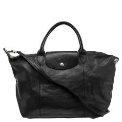 Longchamp Black Soft Leather Le Pliage Cuir Tote