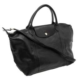 Longchamp Black Soft Leather Le Pliage Cuir Tote