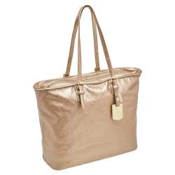Longchamp Gold Leather Large LM Cuir Shopping Tote