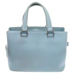 Longchamp Light Blue Leather Convertible Satchel