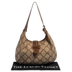 Longchamp Brown/Beige Horse Print Canvas And Leather Hobo 