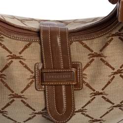Longchamp Brown/Beige Horse Print Canvas And Leather Hobo 