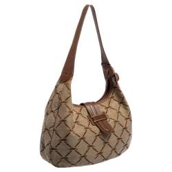 Longchamp Brown/Beige Horse Print Canvas And Leather Hobo 