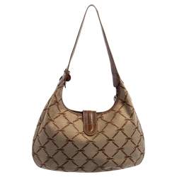 Longchamp Brown/Beige Horse Print Canvas And Leather Hobo 
