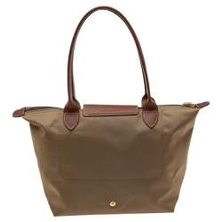 Longchamp Khaki Brown Nylon and Leather Small Le Pliage Tote