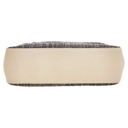 Pre Owned Longchamp Off White/Navy Blue Fabric And Leather Roseau Tote