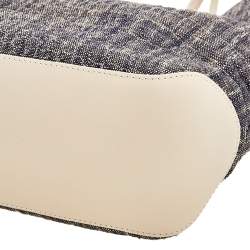 Pre Owned Longchamp Off White/Navy Blue Fabric And Leather Roseau Tote