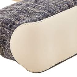 Pre Owned Longchamp Off White/Navy Blue Fabric And Leather Roseau Tote