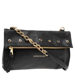Pre Owned Longchamp Black Leather Shoulder Bag