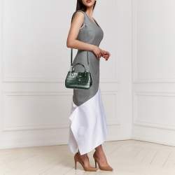 Pre Owned Longchamp Green Crocodile Embossed Leather Roseau Tote