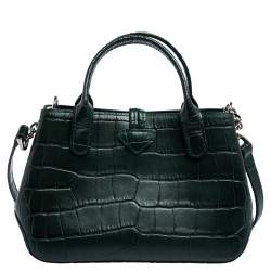 Pre Owned Longchamp Green Crocodile Embossed Leather Roseau Tote
