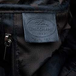 Longchamp Black Glaze Croc Embossed Leather Roseau Tote