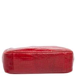 Pre Owned Longchamp Red Croc Embossed Leather Roseau Tote